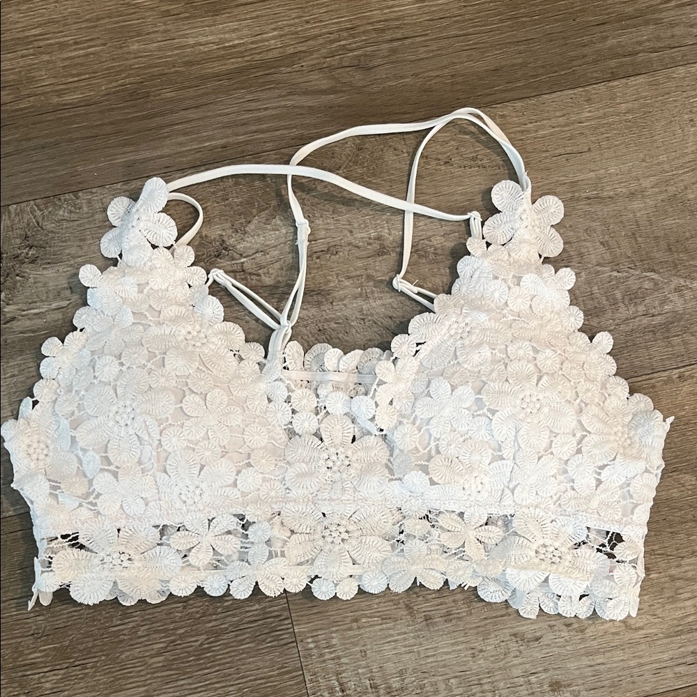 Pink Lily White Floral Lace Bralette